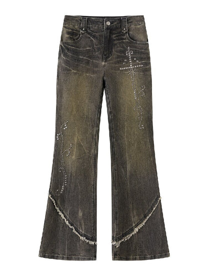Riveted Distressed Dirty Dye Denim Pants【s0000019246】
