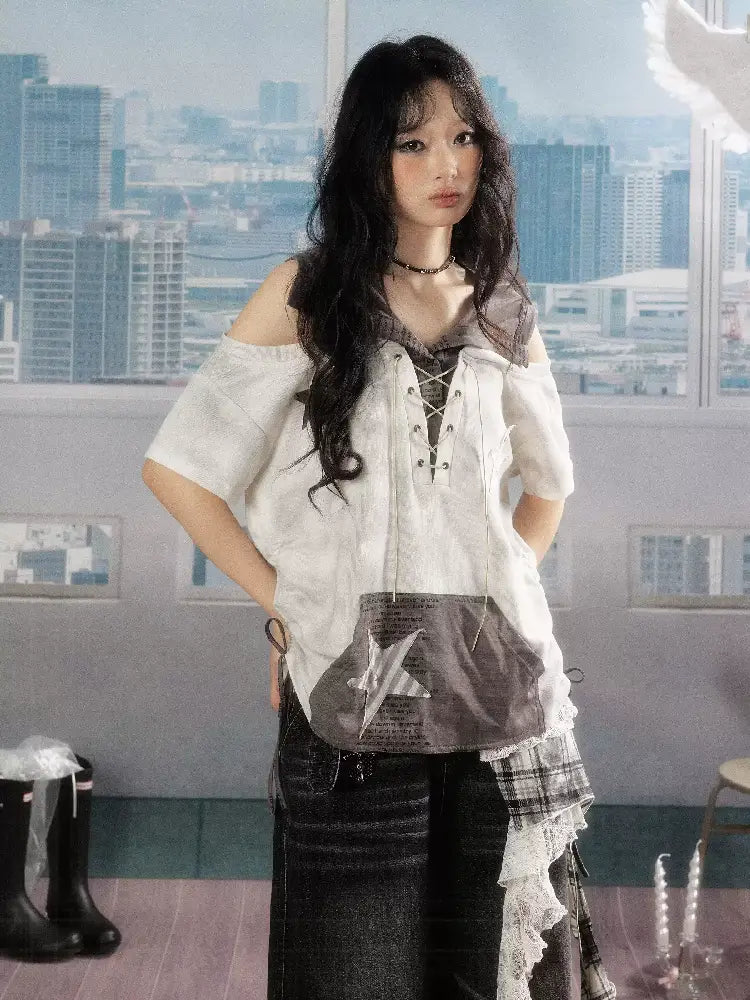 Hooded Tie Dye Five Pointed Star Top【s0000016536】