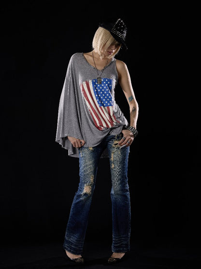 Elastic Cross Riveted Flared Jeans【s0000018512】