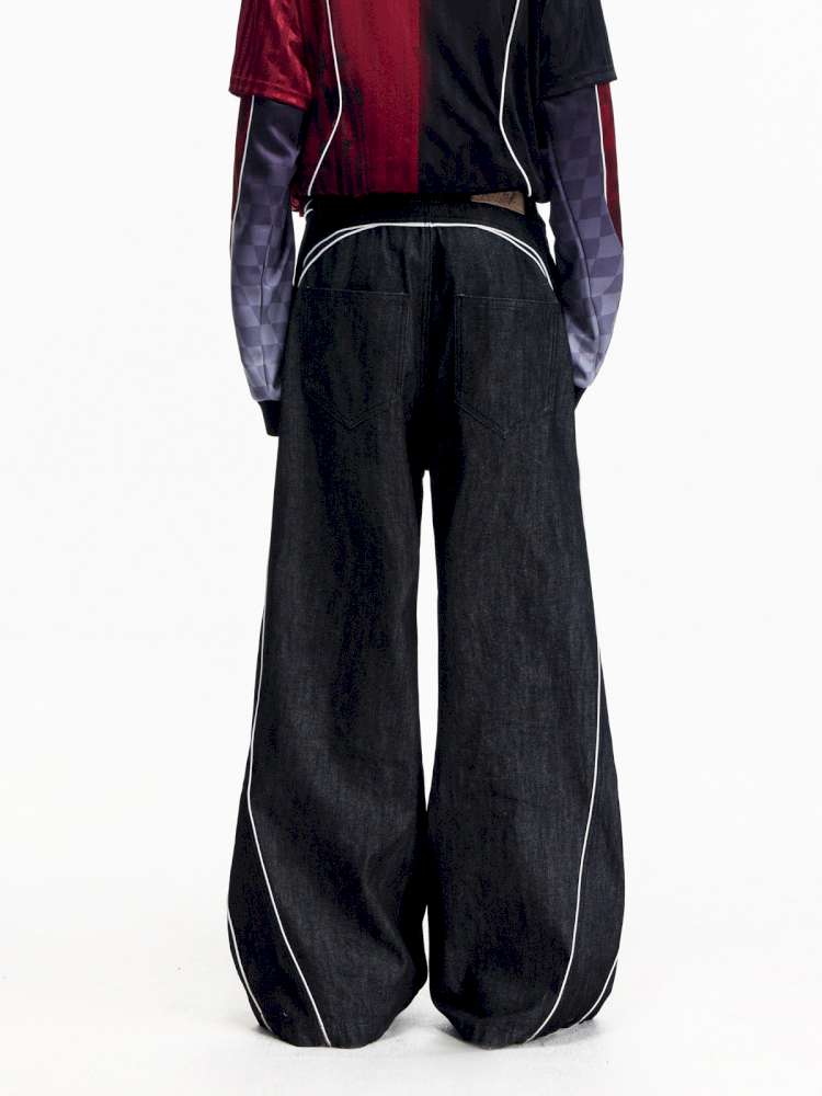 Red Trim Wide Leg Cotton Jeans【s0000015172】