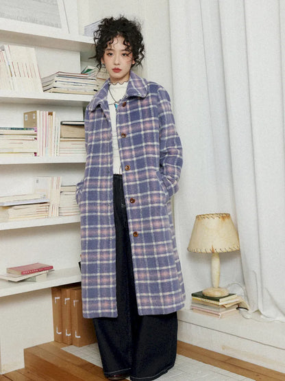 Plaid Long Purple Wool Coat【s0000013986】