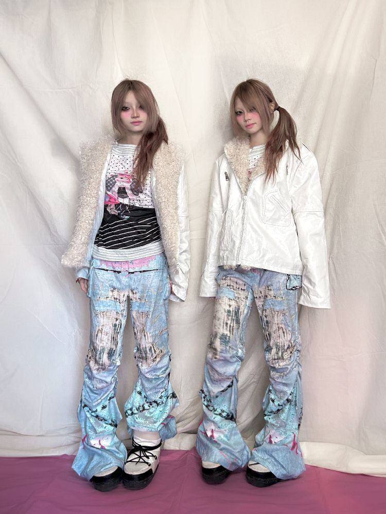 Graffiti Pleated Hottie Low Rise Pants【s0000011946】