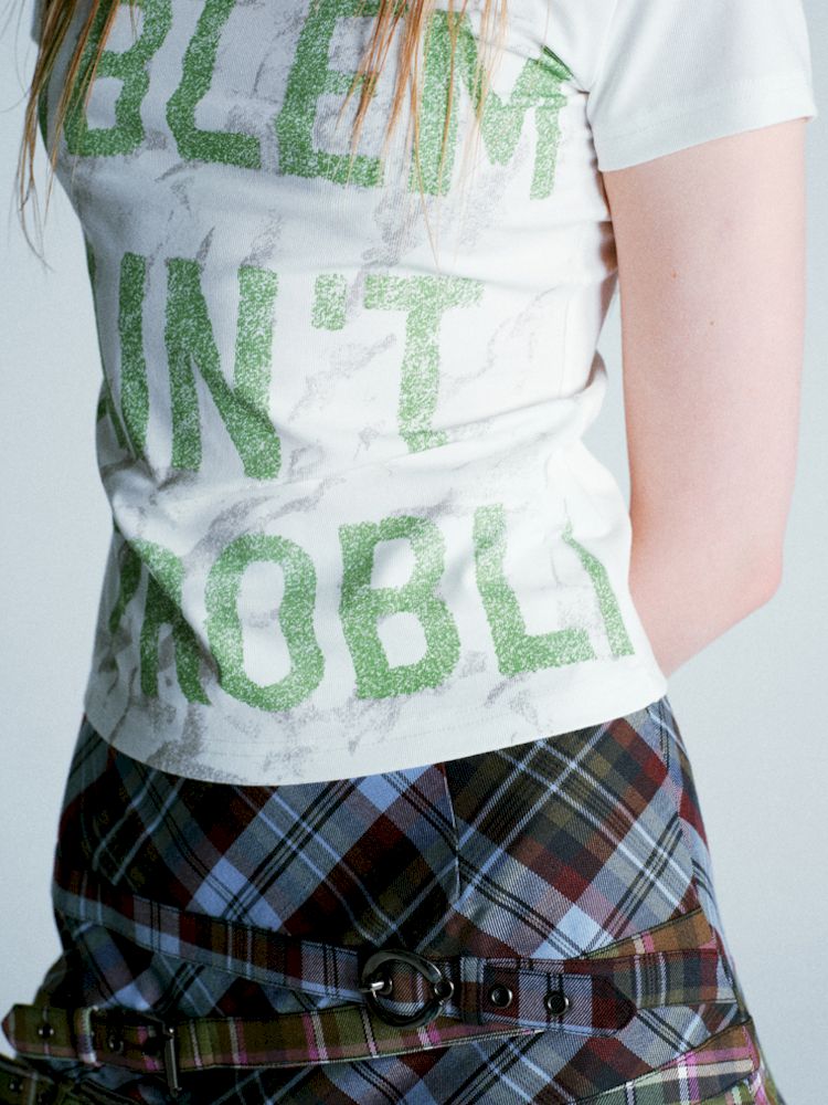 Mottled Green Alphabet All Over Stretch T-Shirt【s0000009279】