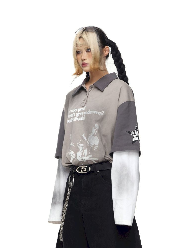 Fake Two Piece Spliced Long Sleeve T-Shirt【s0000011691】