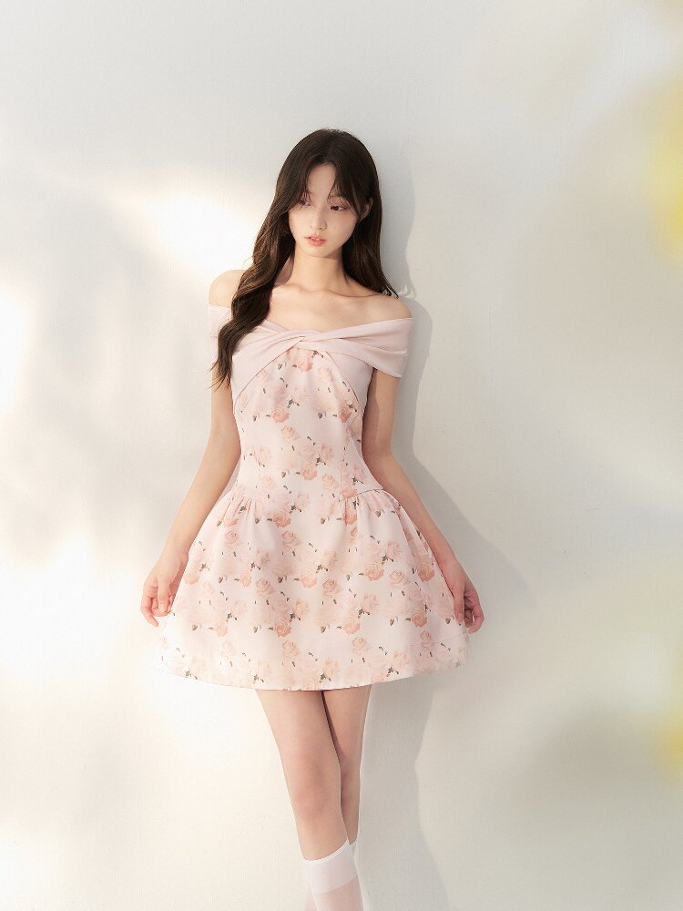 Satin Rose Oil Painting Puffy Dress【s0000016879】