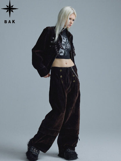 Mottled Velvet Buttoned Wide-Leg Pants【s0000018557】