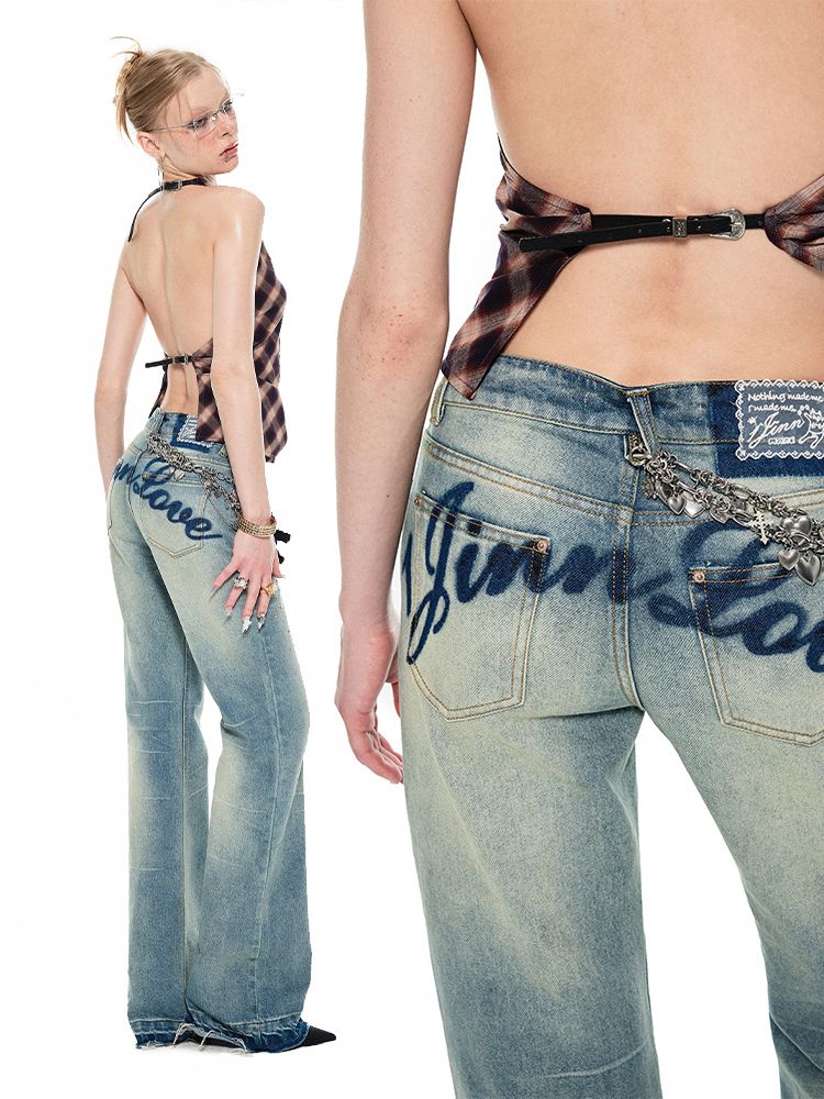 Heavy work rivets washed blue jeans【s0000009421】