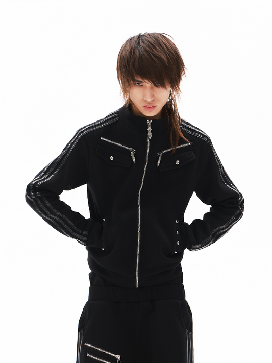 Dark Leather Skull Stand Collar Jacket【s0000018340】