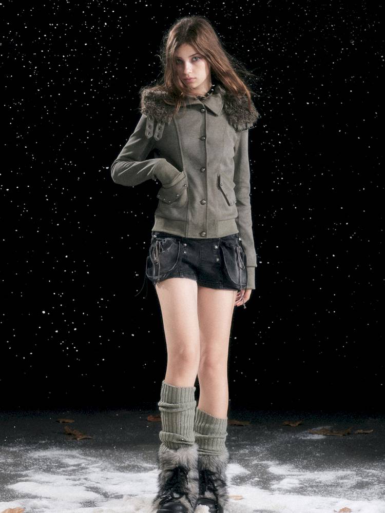 Fur Hood Vintage-Style Knit Jacket【s0000014426】