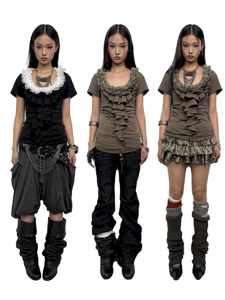 Multi-layer Lace Ruffle Slim T【s0000012213】