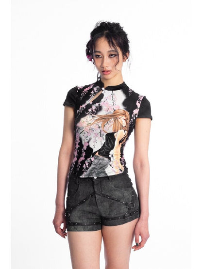 Tie-Dye Denim Studded Hot Pants【s0000018049】