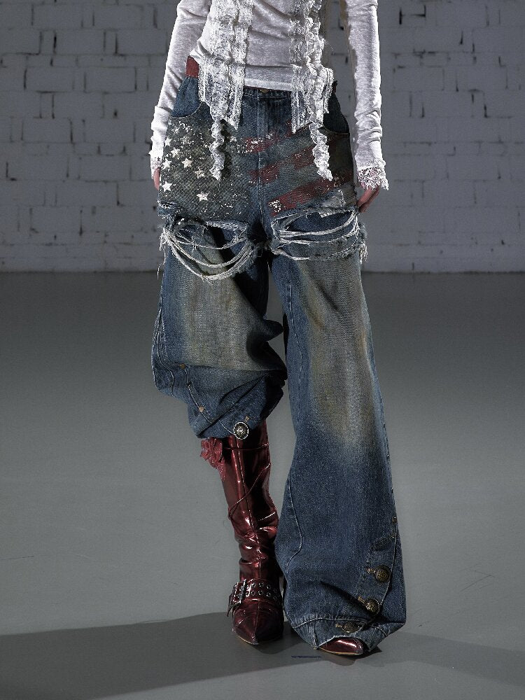 Nostalgic Print Fake Two Denim【s0000015931】