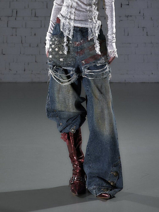 Nostalgic Print Fake Two Denim【s0000015931】