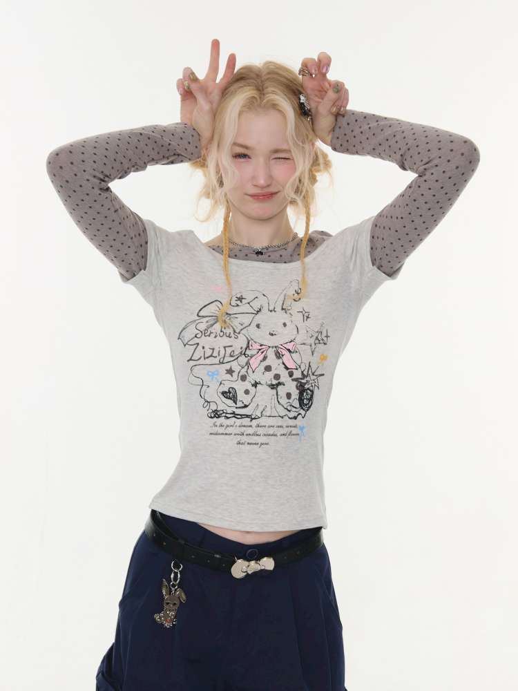 Rabbit Print Polka Dot Top【s0000015437】