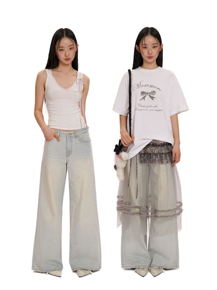 Spray horsey loose denim pants【s0000013442】