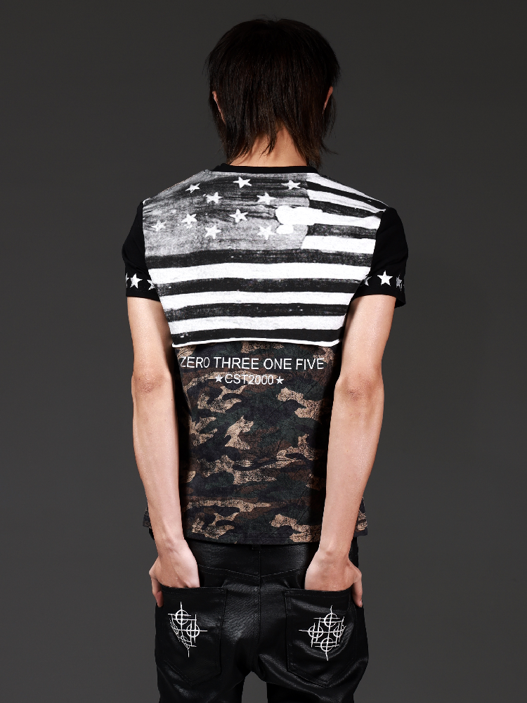 Distressed Camouflage Star Print Tee【s0000018263】