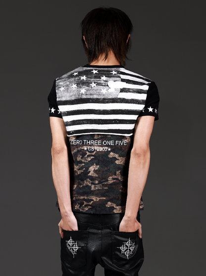 Distressed Camouflage Star Print Tee【s0000018263】