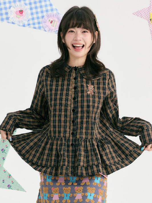 Plaid Embroidered Ruffled Shirt【s0000018726】