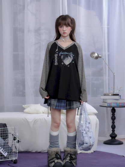 Polka Dot Raglan Long Sleeve T-Shirt【s0000014372】
