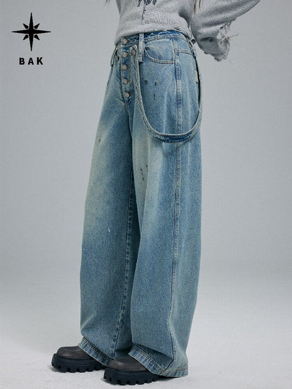 Washed Scratch Wide-Leg Jeans【s0000016255】