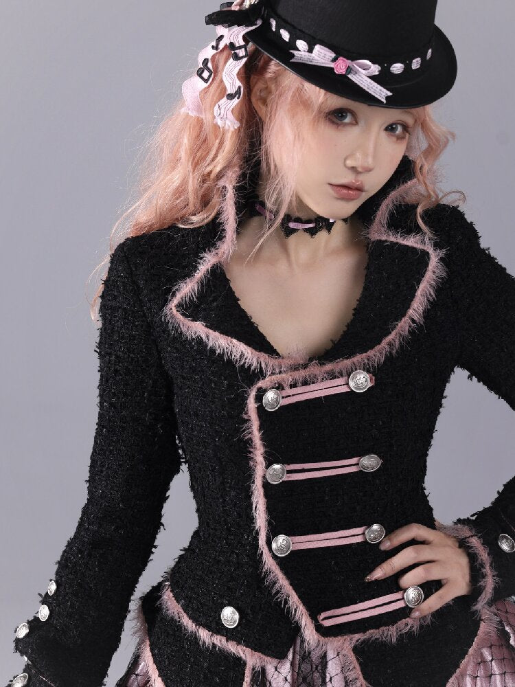Black Sweet Woolen Tunic Jacket【s0000016224】