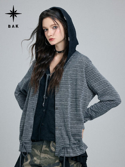 Fake Two-Piece Striped Hooded Cardigan【s0000016257】