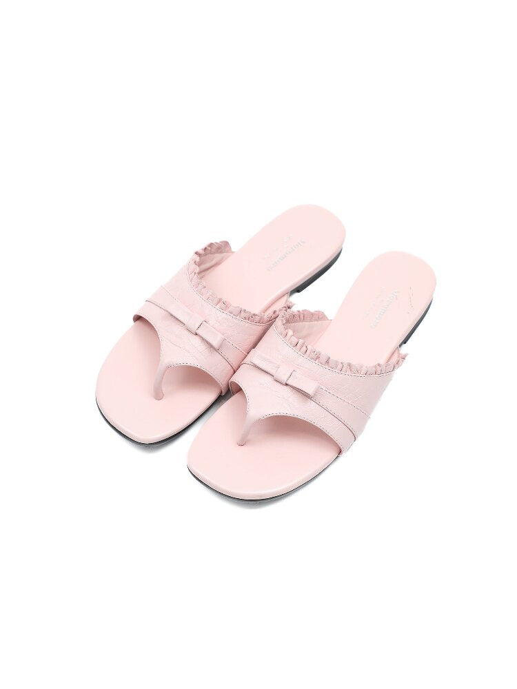 Top Grain Cowhide Ruffled Flip Flop【s0000017441】