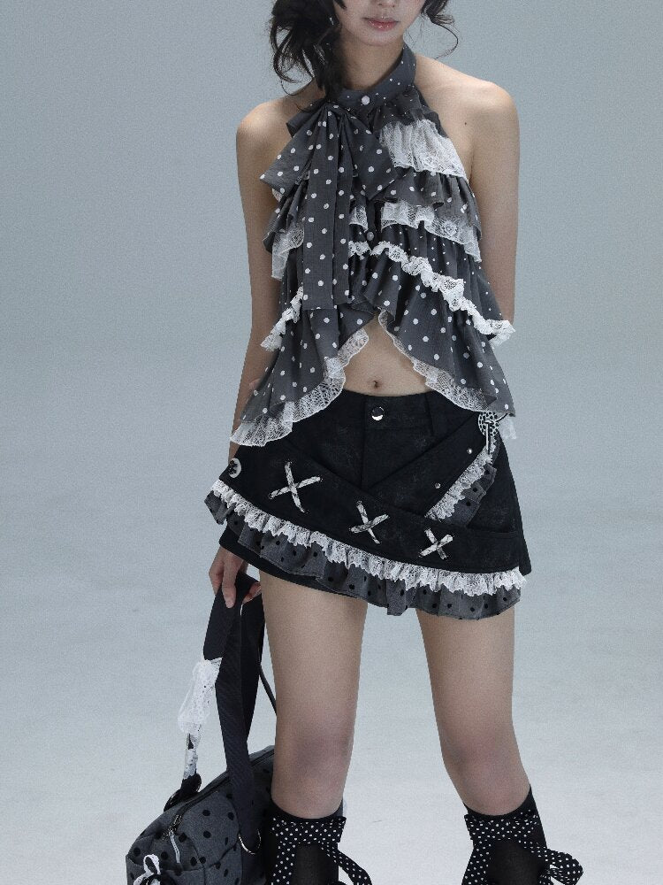 Leather Splicing Polka Dot Skirt【s0000016720】