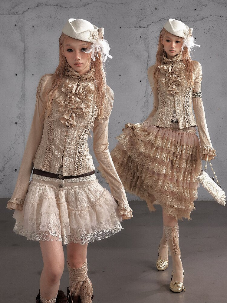 Ruffle Lace Long Sleeve Top【s0000019154】