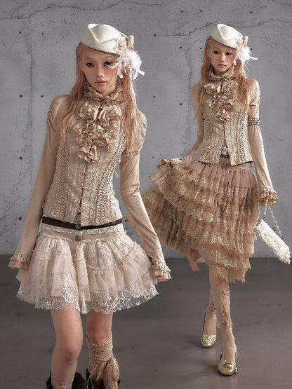 Ruffle Lace Long Sleeve Top【s0000019154】