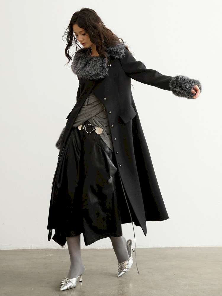 Diagonal Collar Waist Woolen Coat【s0000015197】