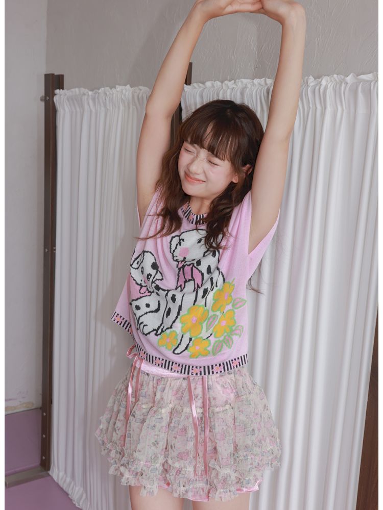 Pink Spotted Dog Knitted T-Shirt【s0000012823】