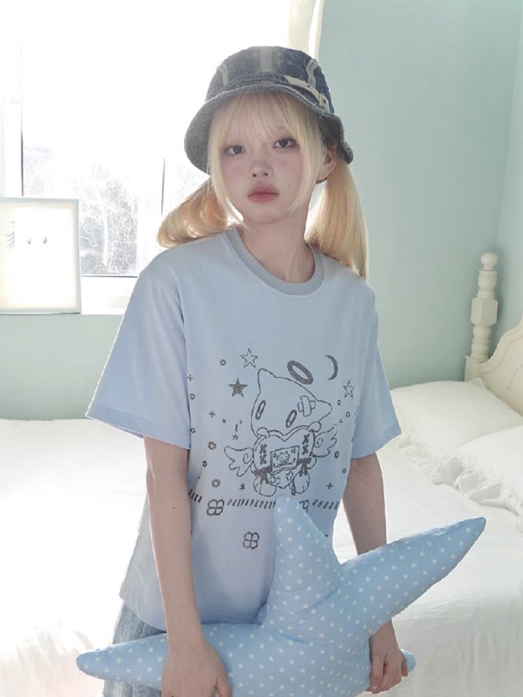 Angel Cat Short Sleeve T-Shirt【s0000012200】