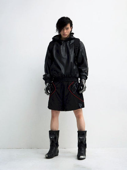 PU Leather Black Hooded Sweatshirt【s0000011348】