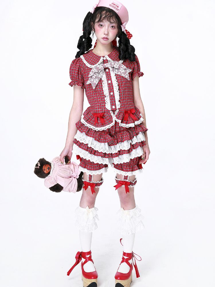 Red Plaid Cake Skirt【s0000012193】
