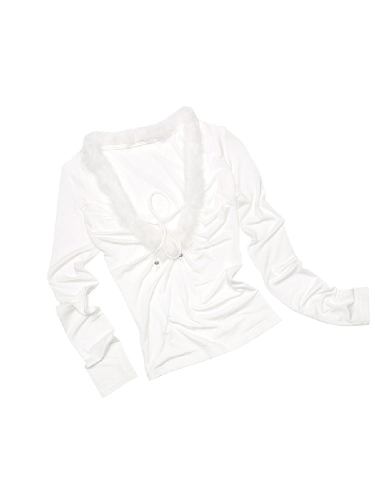 Deep V-neck Slim Knit Bottom Shirt【s0000011569】