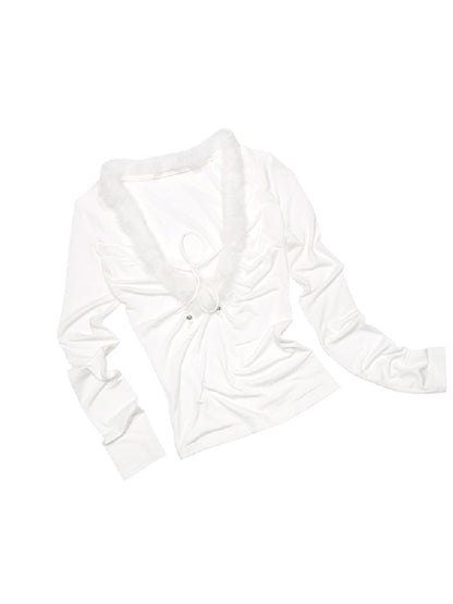 Deep V-neck Slim Knit Bottom Shirt【s0000011569】