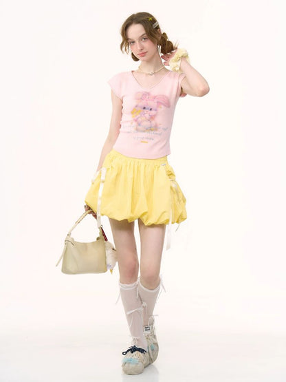 Rabbit Printing V-Neck Short Sleeve T-shirt【s0000012236】