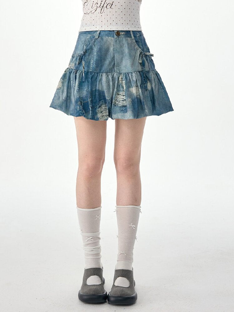 Vintage Denim Bud Pouch Short Skirt【s0000017302】