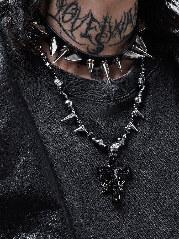 Black Magic Rivet Cross Heavy Necklace【s0000018971】