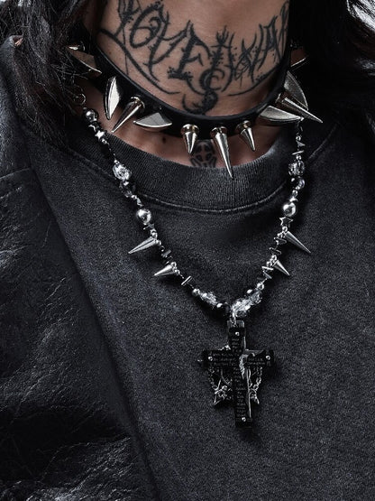 Black Magic Rivet Cross Heavy Necklace【s0000018971】