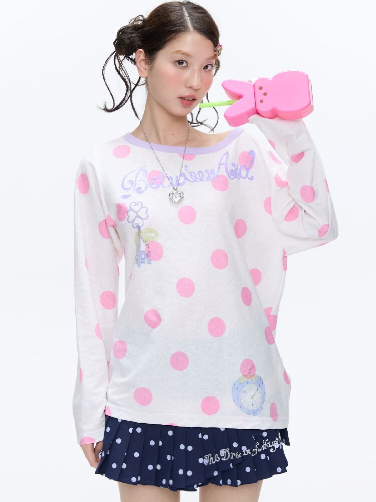 Polka Dot Stripe Long Sleeve Top【s0000016397】