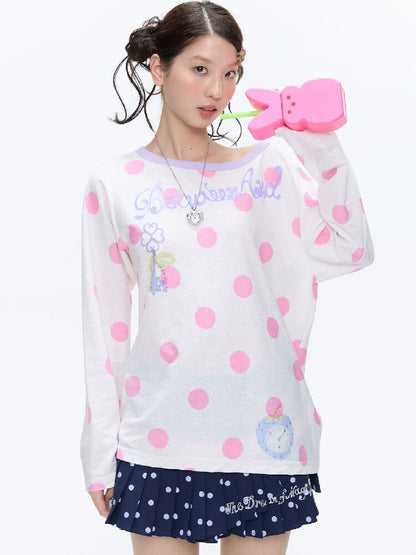 Polka Dot Stripe Long Sleeve Top【s0000016397】