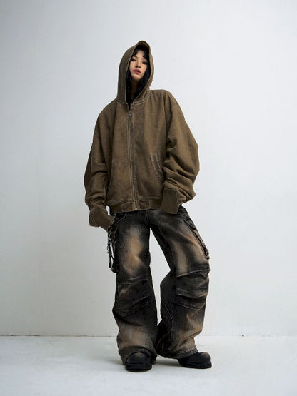 Button Folded Wide Leg Jeans【s0000011351】