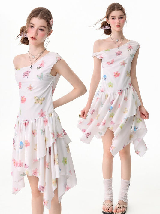 Butterfly Floral Off-Shoulder Dress【s0000017678】