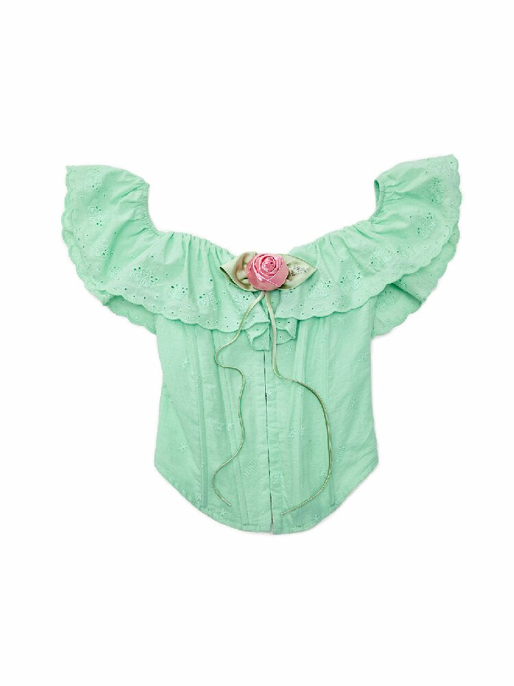 Fishbone Jacquard Rose Corset Top【s0000016907】