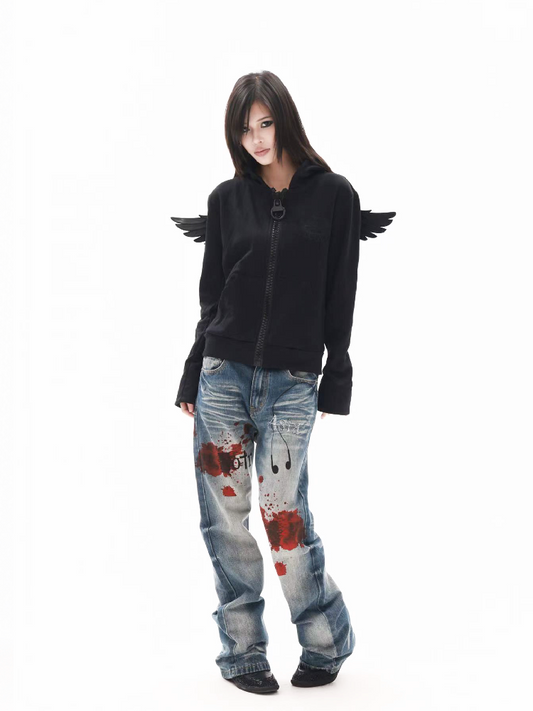 Lightning Pattern Rhinestone Jeans【s0000018314】