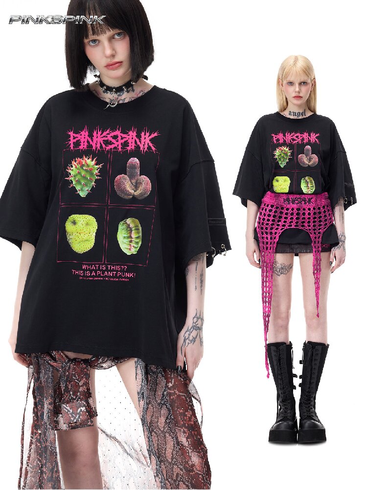Plant Punk Graphic Loose T-Shirt【s0000017713】