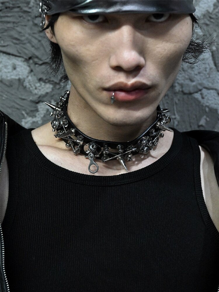 Hardcore Leather Punk Necklace Accessory【s0000018870】