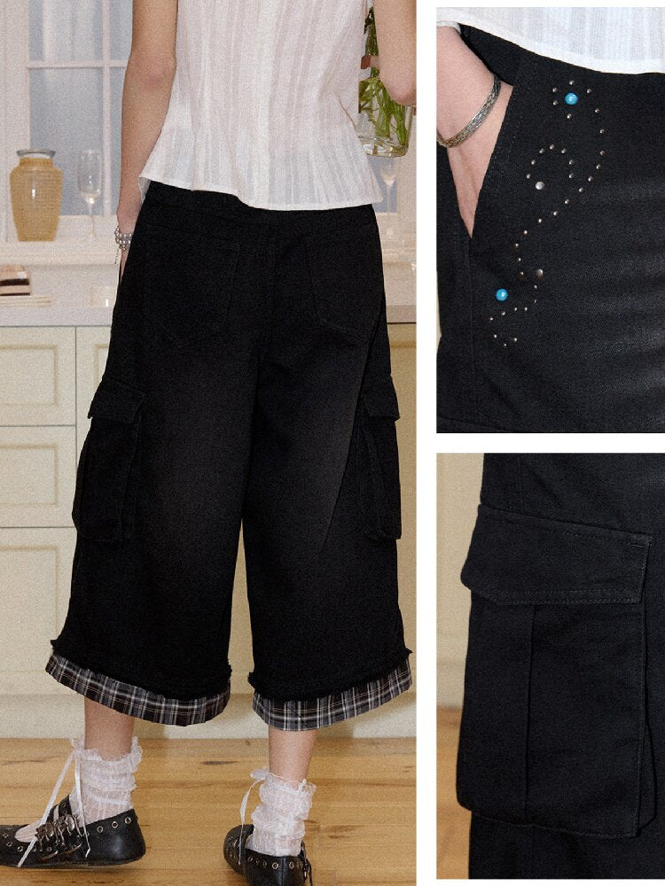 Spliced Plaid Diamond Wide Jeans【s0000016659】